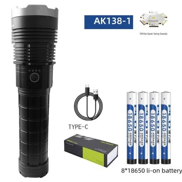 Ліхтар AK138-1 WHITE LASER LED PM60-TG, 8х18650, power bank, індикація заряду, ЗУ Type-C, zoom, Box від компанії експерт - фото 1