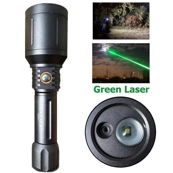 Ліхтар CK007-T6 + лазер зелений, 1х18650/3xAAA, ЗУ 220V, zoom, Box від компанії експерт - фото 1