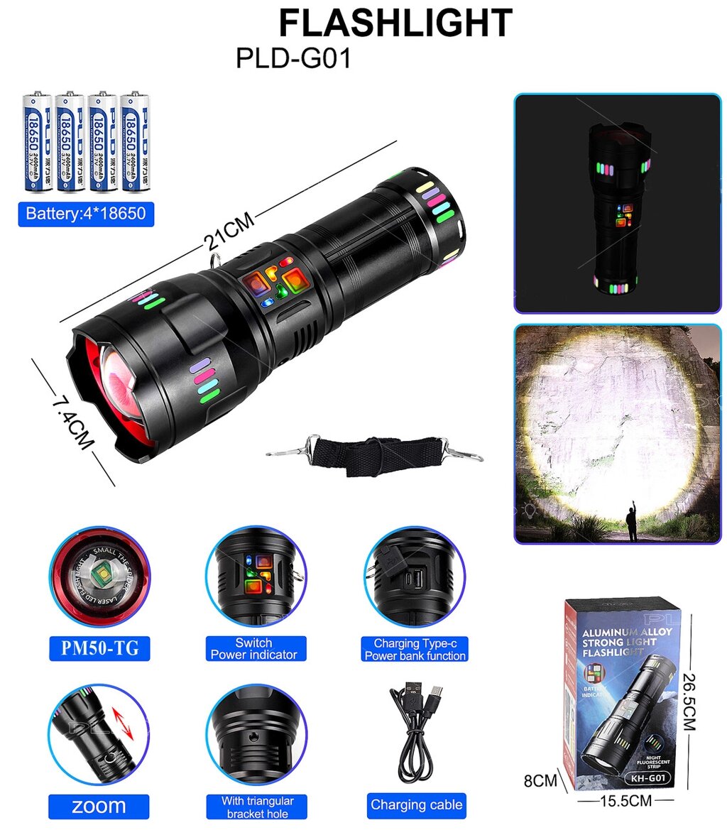 Ліхтар NIGHT VISION FLUORESCENCE G01-4PM50-TG, індикація заряду, 4x18650, ЗУ Type-C, zoom, Box від компанії експерт - фото 1