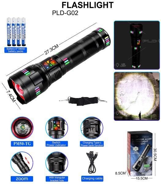 Ліхтар NIGHT VISION FLUORESCENCE G02-PM50-TG, індикація заряду, 8x18650, ЗУ Type-C, zoom, Box від компанії експерт - фото 1