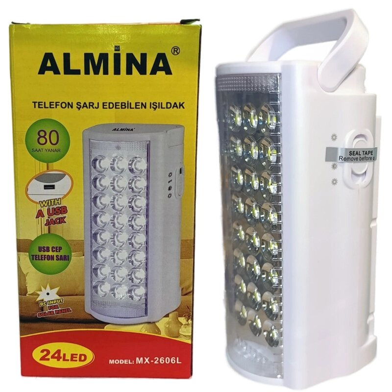 Ліхтар переносний Almina MX-2606L 24 LED 6V 4A акумулятор, що заряджається з Повербанком White від компанії експерт - фото 1