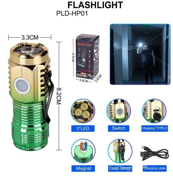 Ліхтар PLD-HP01-3LED, 1x14500, індикація заряду, ЗУ Type-C, магніт, Box від компанії експерт - фото 1