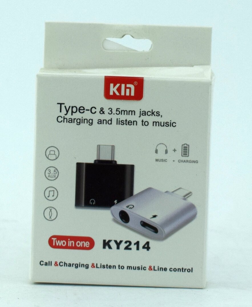 Перехідник KIN KY-214 TYPE-C на AUX3.5mm+зарядка від компанії експерт - фото 1