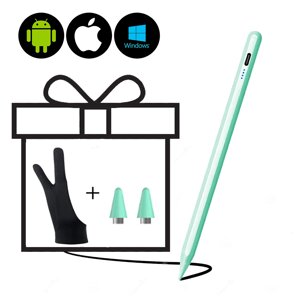 Універсальний стілус для планшета, мобільного телефону iOS/Android/Windows+2 наконечника+рукавичка Зелений м'ята