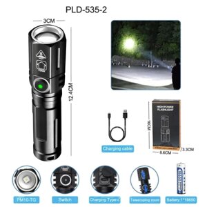 Ліхтар PLD-535-2 WHITE LASER LED PM10-TG, 1x18650, ЗУ Type-C, zoom, Box в Одеській області от компании Эксперт