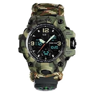 Годинник наручний 1155BCMGN SKMEI PARACORD, GREEN CAMO, Compass, термометр, свисток, кресало