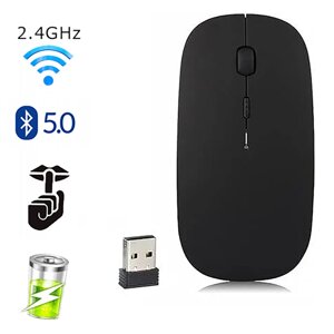 Бездротова акумуляторна мишка Dual-mode mouse 2.4 ГГц+Bluetooth 5.0 Чорна матова