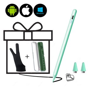 Універсальний стілус для планшета, мобільного телефону iOS/Android/Windows+Кейс зелений+2 наконечника+рукавичка Зелений