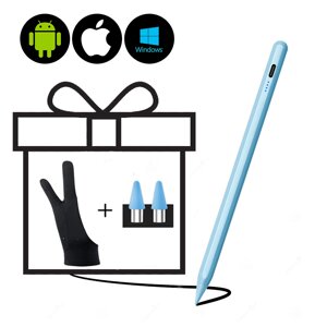 Універсальний стілус для планшета, мобільного телефону iOS/Android/Windows+2 наконечника+рукавичка Блакитний