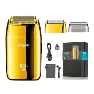 Електробритва VGR V-399 gold шейвер для сухого та вологого гоління, Waterproof, дод. леза, LED Display, metal