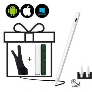 Універсальний стілус для планшета, мобільного телефону iOS/Android/Windows+Кейс зелений+2 наконечника+рукавичка Білий