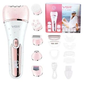Набір для жінок VGR V-733 6 в 1 pink, електробритва, епілятор, масажер, шліфування ступнів, щіточка для обличчя,