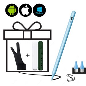 Універсальний стілус для планшета, мобільного телефону iOS/Android/Windows+Кейс зелений+2 наконечника+рукавичка Блакитни