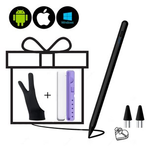 Універсальний стілус для планшета, мобільного телефону iOS/Android/Windows+Кейс бузковий+2 наконечника+рукавичка Чорний