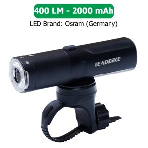 Велофара потужна LEADBIKE M03-OSRAM 400LM, 2000mAh, waterproof, children lock, Li-Ion акумулятор, ЗУ Type-C