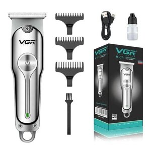 Машинка (триммер) для стрижки волосся та бороди VGR V-071, Professional, 3 насадки, Т-подібне лезо, вбуд. акумулятор.