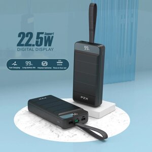 Повербанк з ліхтариком PZX V25 30000mAh з швидким зарядом 22,5W, Power Delivery, Quick Charge Black