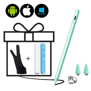 Універсальний стілус для планшета, мобільного телефону iOS/Android/Windows+Кейс блакитний+2 наконечника+рукавичка Зелени