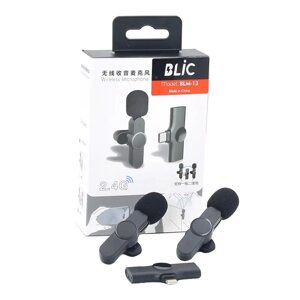 Бездротовий мікрофон Blic BLM-13 для Iphone Подвійний, зовнішній мікрофон петличка Lighting для блогера Black