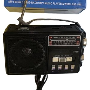 Радіоприймач з акумулятором Rotosonic XB-903U Superbass , Wireless, Зчитувач MP3-TF/USB, AM/FM/SW, Ліхтар Black