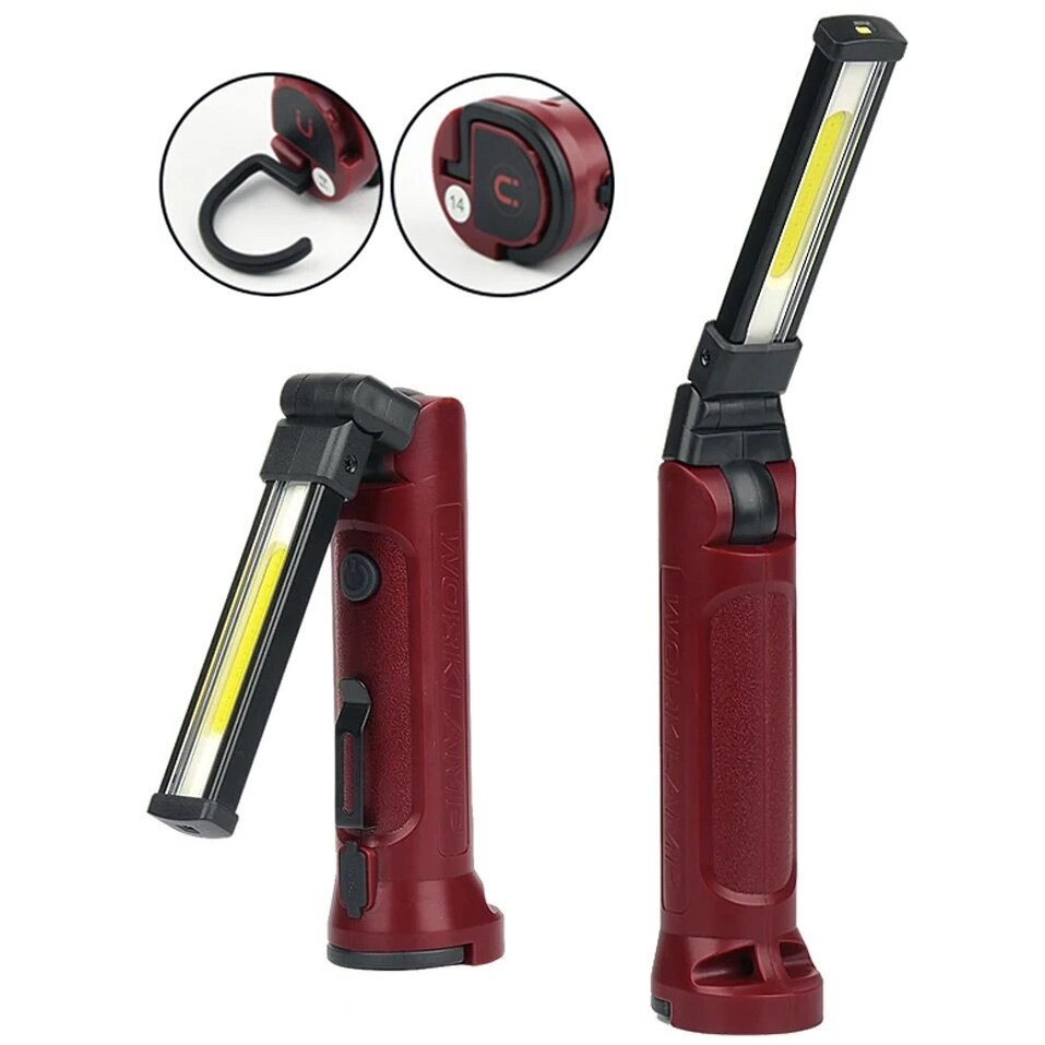 Складаний ліхтарик WORKLIGHT 071 XPE+COB (білий+червоний) з магнітним гачком на акумуляторі від компанії експерт - фото 1