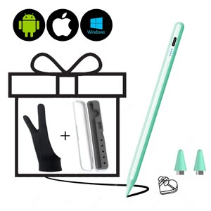 Універсальний стілус для планшета, мобільного телефону iOS/Android/Windows+Кейс Сірий+2 наконечника+рукавичка Зелений