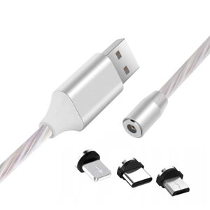 USB кабель X360 3в1 Світиться Micro-iPhone-Type-C магнітний