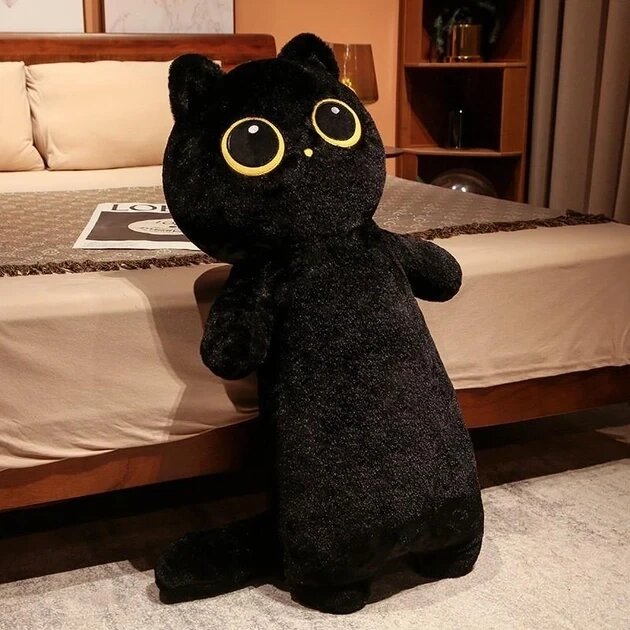 М'яка плюшева іграшка подушка антистрес кіт великі очі Чорний  40, 60, 80,100 см від компанії Зола - фото 1