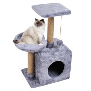 Будиночок-когтеточка з полицею Бусинка 43х33х75 см (драпка) для кішки Сірий