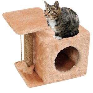 Будиночок-когтеточка з полицею Мілана 43х33х45 см (драпка) для кішки Бежевий