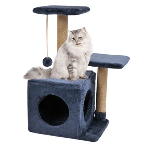 Будиночок-когтеточка з полицею Маруся 43х33х75 см (дряпка) для кішки Синій