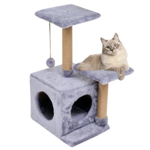 Будиночок-когтеточка з полицею Маруся 43х33х75 см (драпка) для кішки Сірий