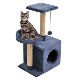 Будиночок-когтеточка з полицею Бусинка 43х33х75 см (дрецепка) для кішки Синій