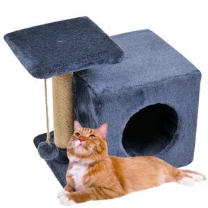 Будиночок-когтеточка з полицею Мілана 43х33х45 см (дряпка) для кішки Синій