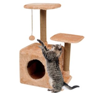 Будиночок-когтеточка з полицею Маруся 43х33х75 см (драпка) для кішки Бежевий