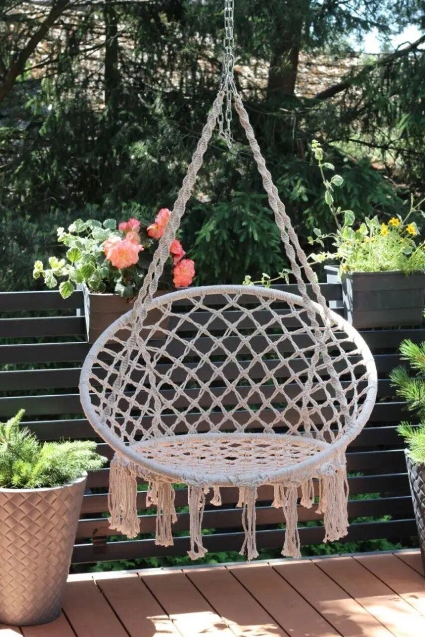 Підвісне садове крісло гойдалка Гніздо Лелеки Бежеве від компанії Зола - фото 1