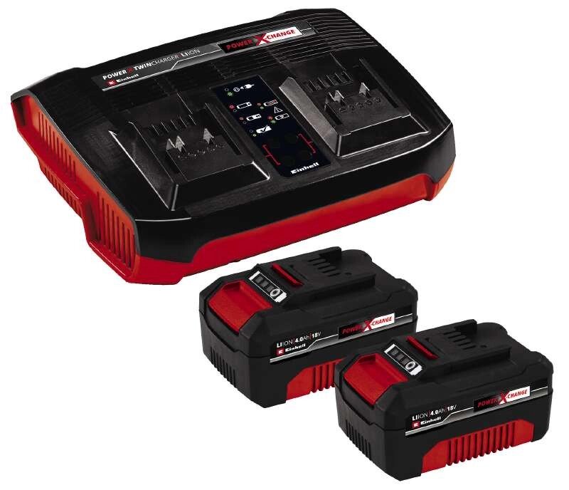 Потужний зарядний пристрій і акумулятор 18V 2 шт x 4,0Ah Twincharger Kit Einhell Power-X-Change від компанії Зола - фото 1