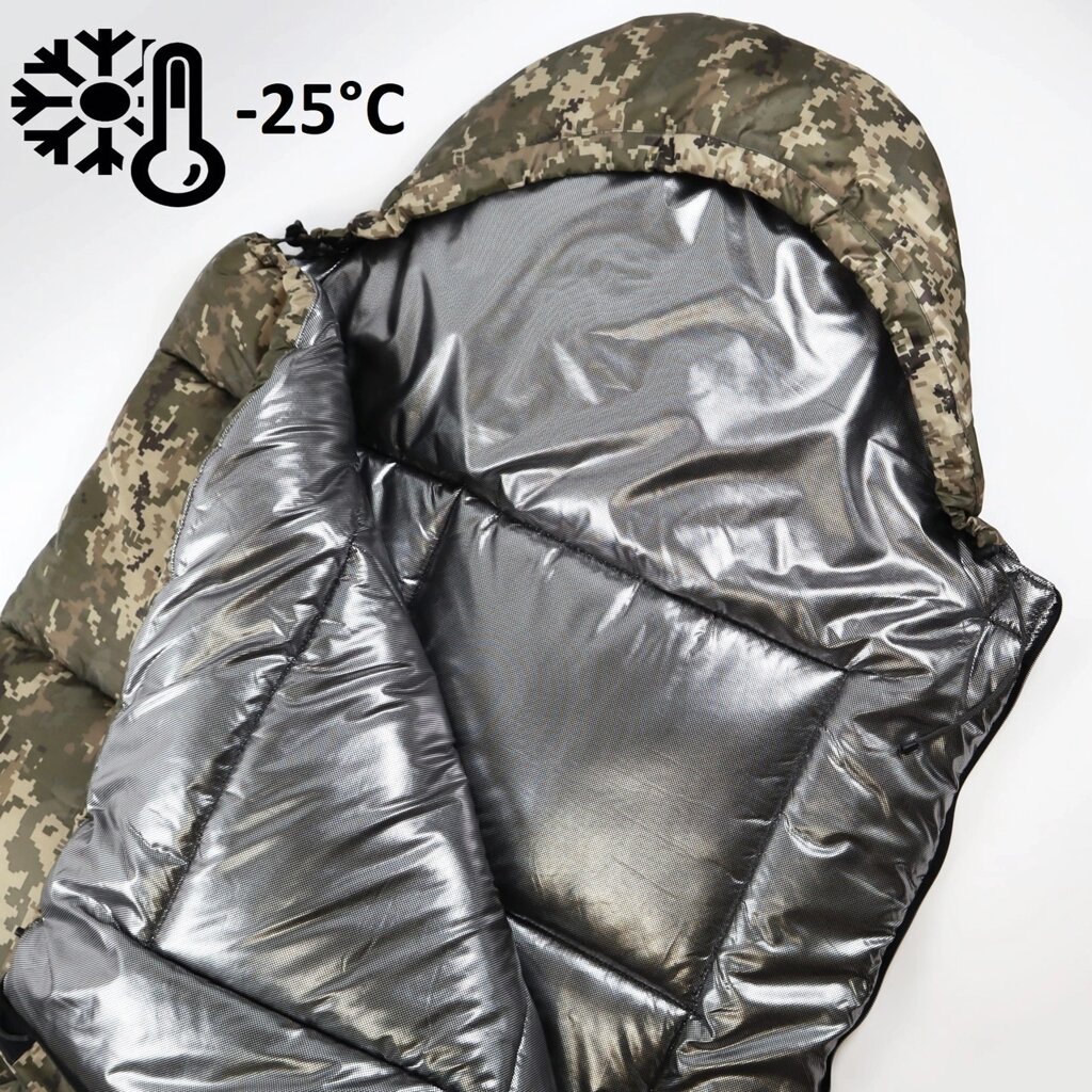 ТЕРМО Спальник зимовий до -25° Спальний мішок зимовий армійський широкий 85*205см з капюшоном  Піксель від компанії Зола - фото 1