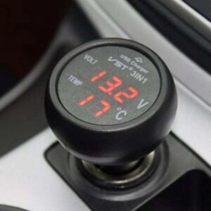 Годинник автомобільні в прикурювач VST 706-1 (червоний) термометр-вольтметр | Годинники в авто