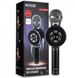 Дитячий мікрофон з функцією караоке USB, microSD, AUX, Bluetooth Wster WS-669 Чорний | Бездротової мікрофон