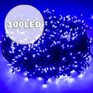 Гірлянда чорний дріт циліндрична маленька лампа 100 LED (синій) Новорічне освітлення