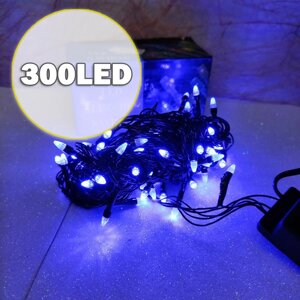 Гірлянда чорний дріт прозора конічна лампа 300 LED (синій) LED300B-2 | Новорічне освітлення