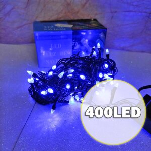 Гірлянда чорний дріт прозора конічна лампа 400 LED (синій) LED400B-2 | Новорічне освітлення