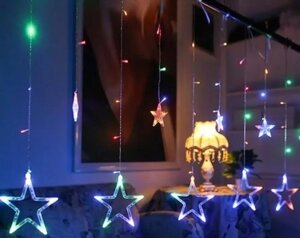 Гірлянда-штора ЗВІЗДА мульти 12 зірок (різні режими) Новорічна гірлянда | Святкове освітлення
