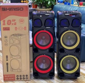 Колонка з мікрофоном Kimiso QS-1010 BT (10"BASS*2/LED підсвітка/TWS) Bluetooth акустика