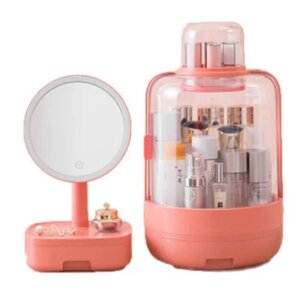 Набір для макіяжу 2в1 (LED дзеркало/Органайзер для косметики) Pink | Підставка для зберігання косметики