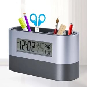 Настільний годинник органайзер із термометром і календарем HLV 038 Підставка для ручок