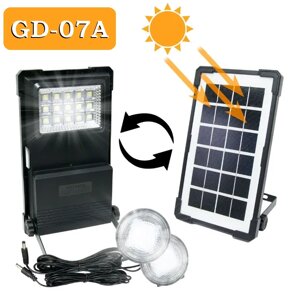 Портативна сонячна станція GDLITE GD-07А функція Power Bank | Потужний ліхтар + 2 лампи | Повер банк