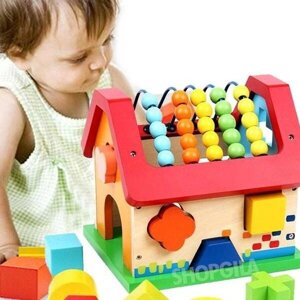 Розвивальний будиночок для дітей 8019 з геометричними фігурками | Сортер бізікуб | Розвивальна іграшка