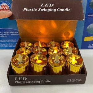 Світлодіодна свічка plastic swinging candle Led 12 шт. колір золотий 7 см | Свічка-світильник